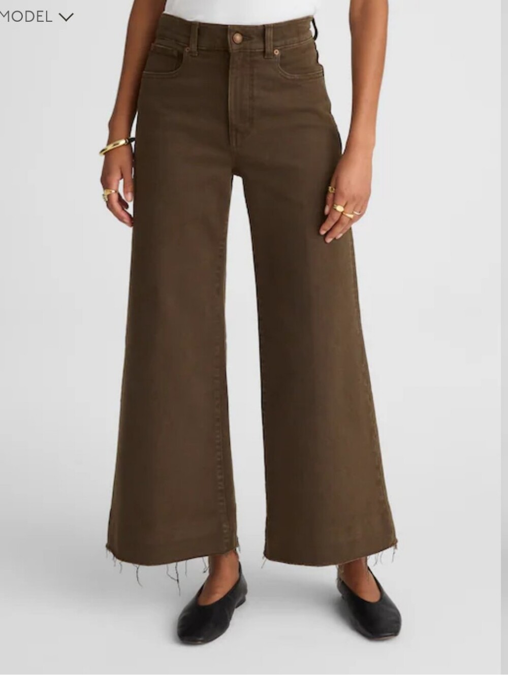 Madewell High-Waist Wide-Leg Crop Jeans in Dark Olive Brown Size 28